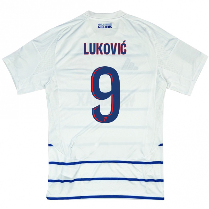 Niño Fútbol Camiseta Milos Lukovic #9 Blanco Azul 2ª Equipación 2024/25