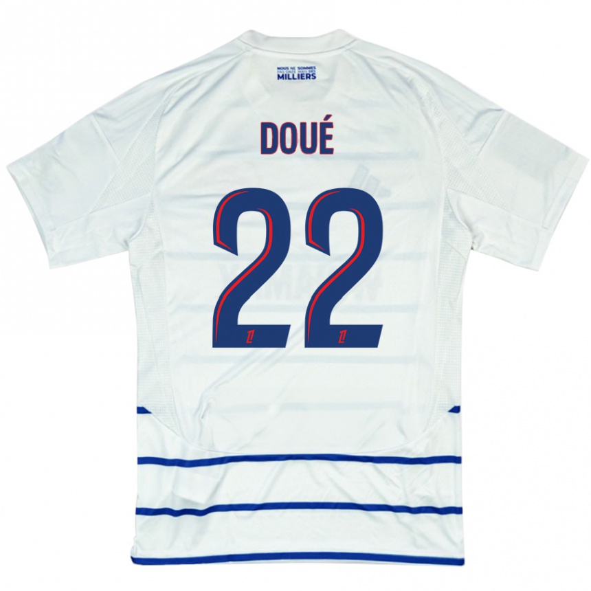 Niño Fútbol Camiseta Guéla Doué #22 Blanco Azul 2ª Equipación 2024/25