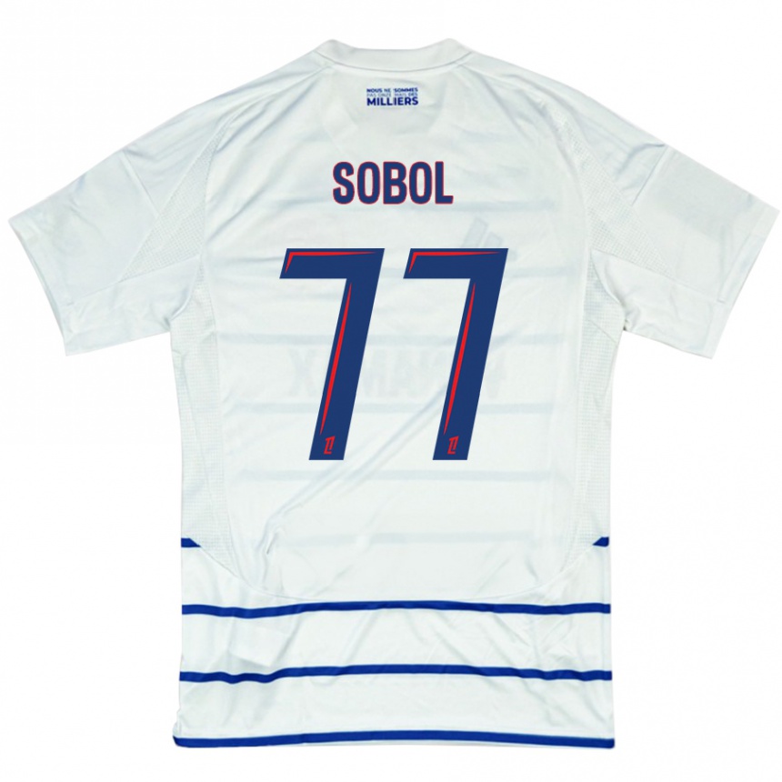 Niño Fútbol Camiseta Eduard Sobol #77 Blanco Azul 2ª Equipación 2024/25