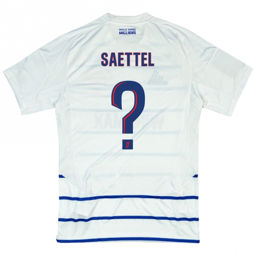 Niño Fútbol Camiseta Tom Saettel #0 Blanco Azul 2ª Equipación 2024/25