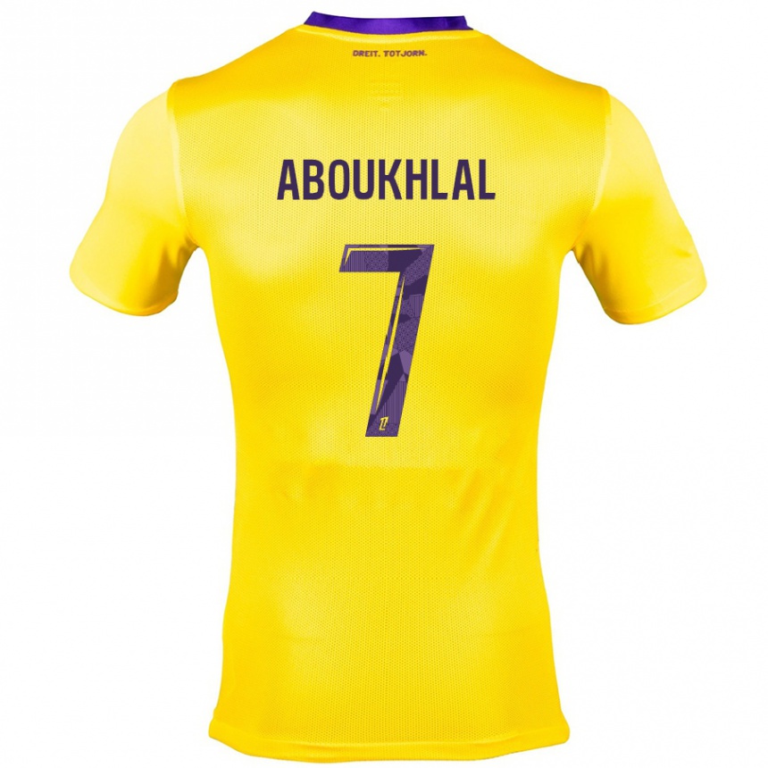 Niño Fútbol Camiseta Zakaria Aboukhlal #7 Amarillo Morado 2ª Equipación 2024/25