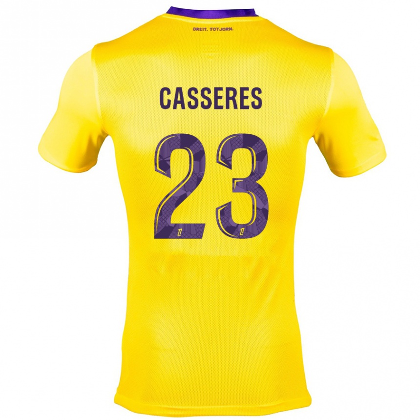 Niño Fútbol Camiseta Cristian Cásseres Jr. #23 Amarillo Morado 2ª Equipación 2024/25