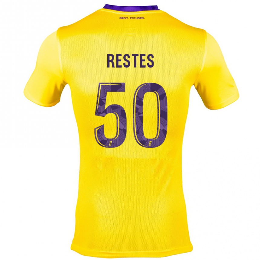 Niño Fútbol Camiseta Guillaume Restes #50 Amarillo Morado 2ª Equipación 2024/25