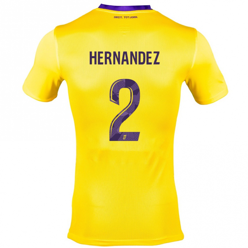 Niño Fútbol Camiseta Lucie Hernandez #2 Amarillo Morado 2ª Equipación 2024/25