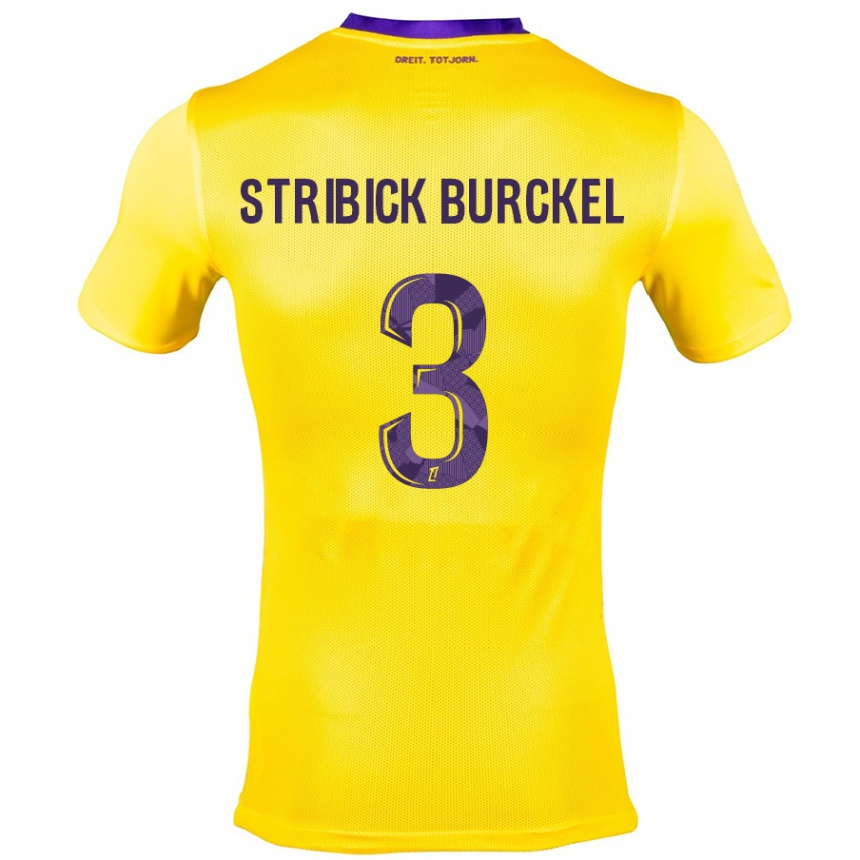 Niño Fútbol Camiseta Laetitia Stribick-Burckel #3 Amarillo Morado 2ª Equipación 2024/25