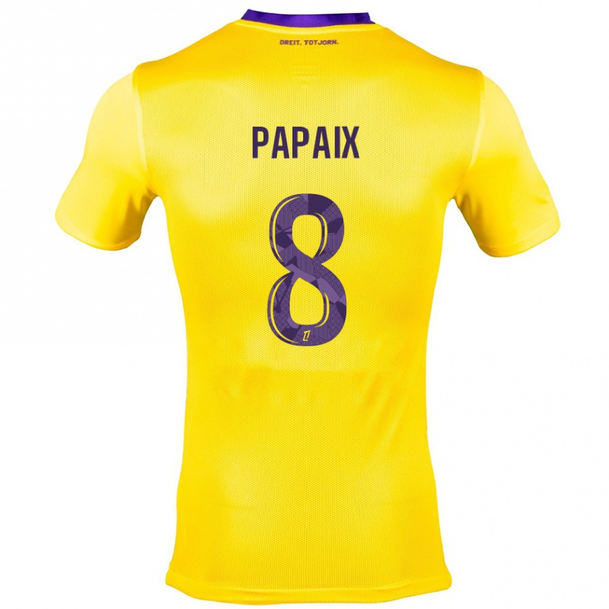 Niño Fútbol Camiseta Pauline Papaix #8 Amarillo Morado 2ª Equipación 2024/25