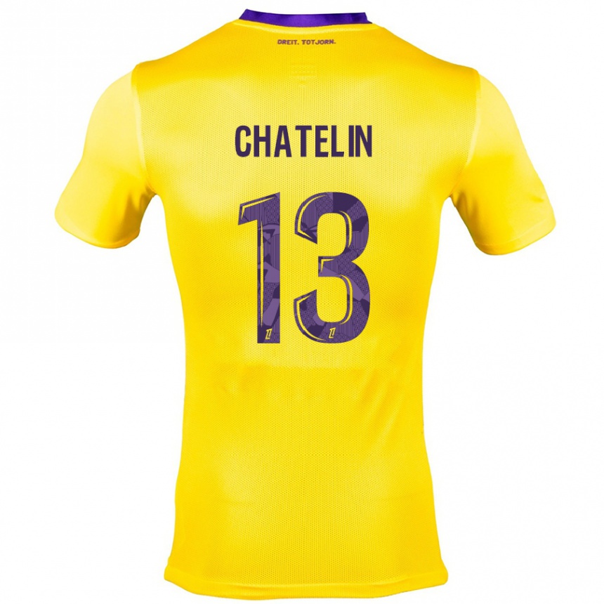 Niño Fútbol Camiseta Delphin Chatelin #13 Amarillo Morado 2ª Equipación 2024/25