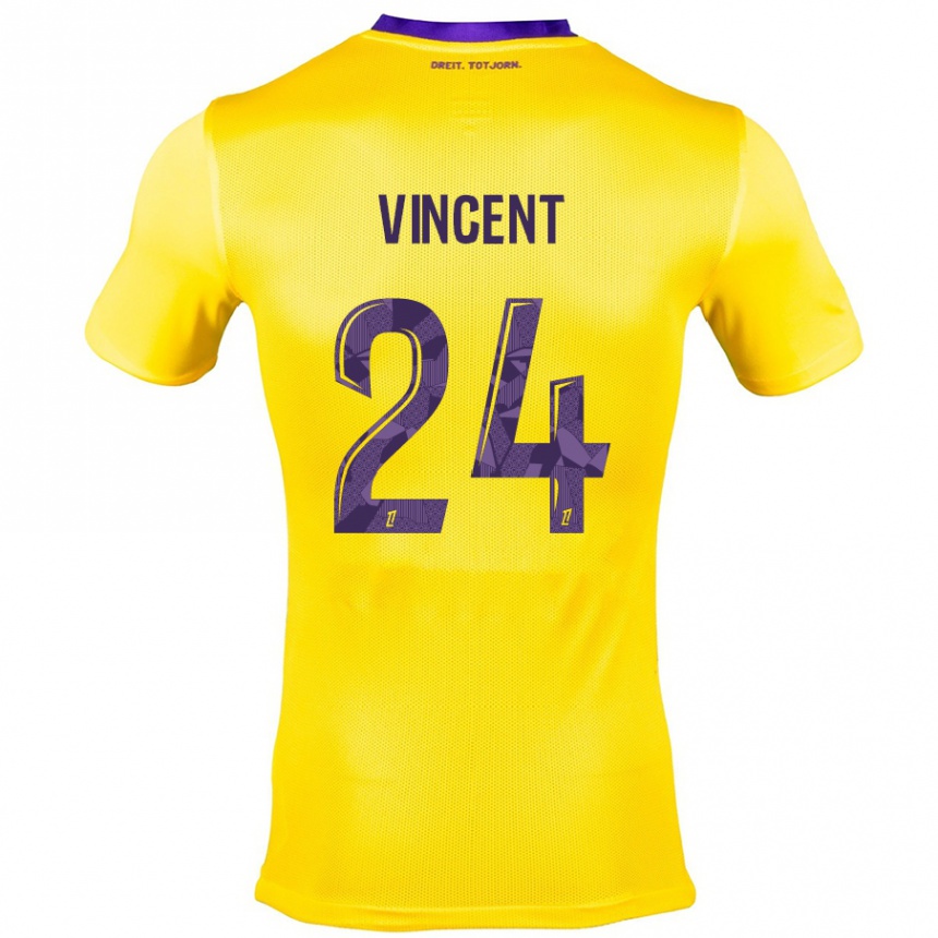 Niño Fútbol Camiseta Magalie Vincent #24 Amarillo Morado 2ª Equipación 2024/25