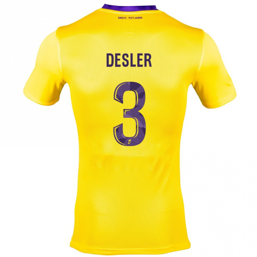 Niño Fútbol Camiseta Mikkel Desler #3 Amarillo Morado 2ª Equipación 2024/25