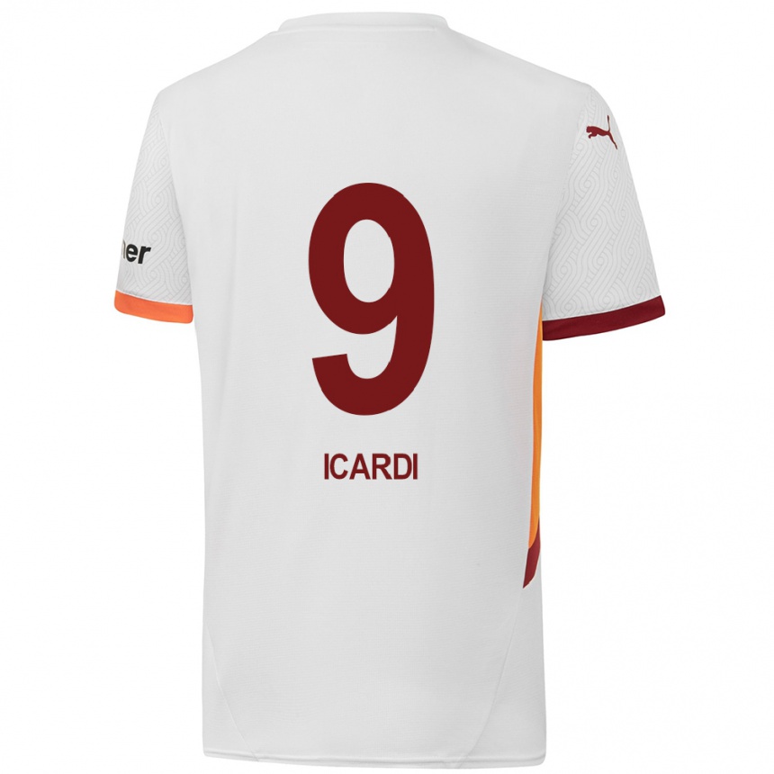 Niño Fútbol Camiseta Mauro Icardi #9 Blanco Amarillo Rojo 2ª Equipación 2024/25