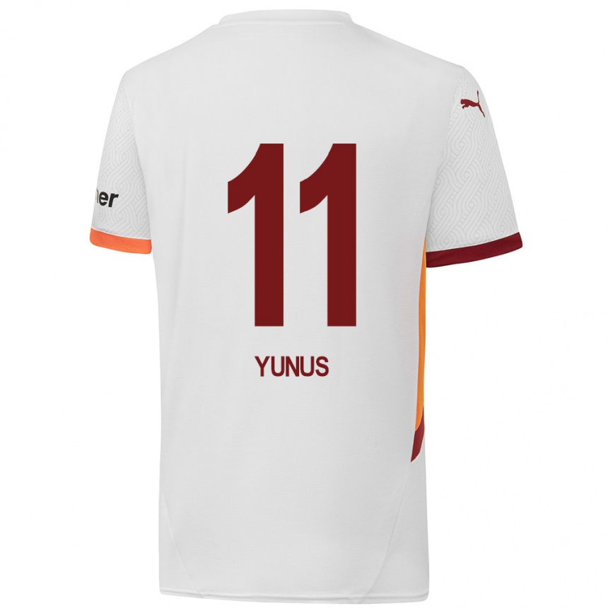 Niño Fútbol Camiseta Yunus Akgün #11 Blanco Amarillo Rojo 2ª Equipación 2024/25