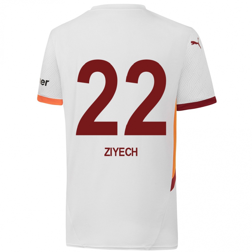 Niño Fútbol Camiseta Hakim Ziyech #22 Blanco Amarillo Rojo 2ª Equipación 2024/25