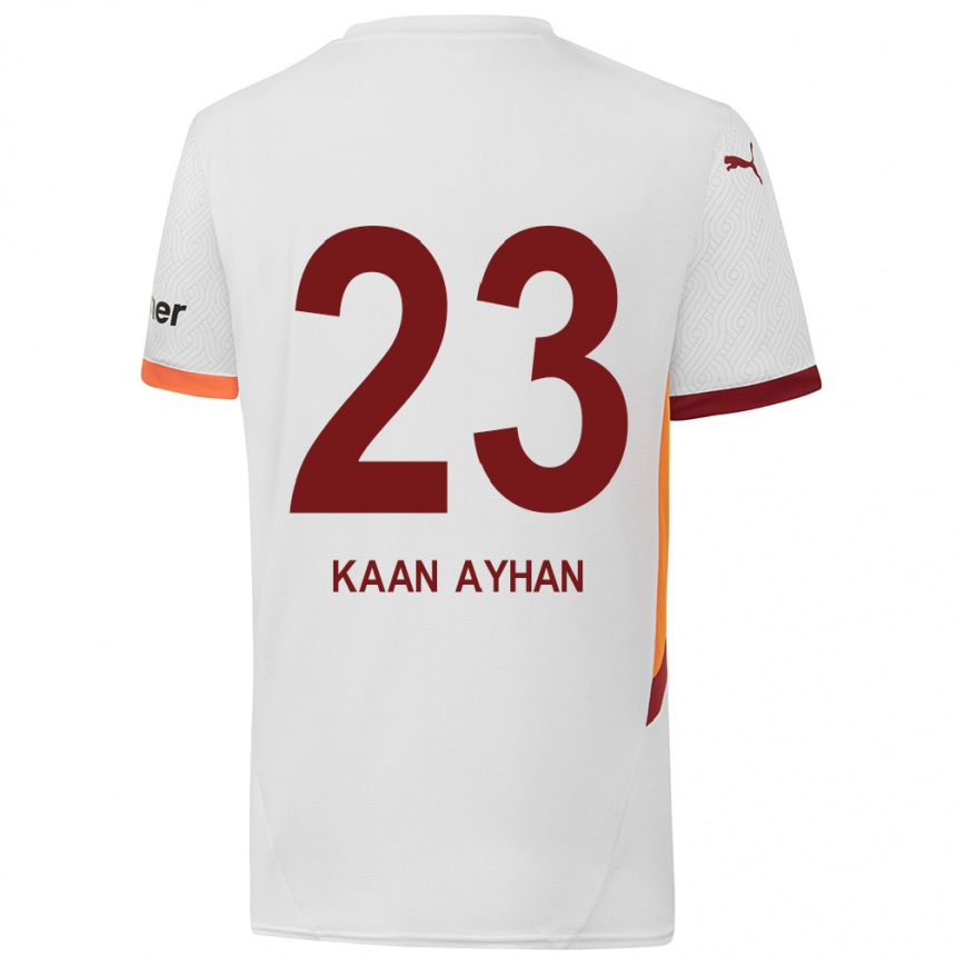 Niño Fútbol Camiseta Kaan Ayhan #23 Blanco Amarillo Rojo 2ª Equipación 2024/25