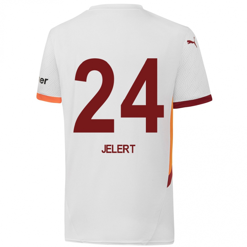 Niño Fútbol Camiseta Elias Jelert #24 Blanco Amarillo Rojo 2ª Equipación 2024/25