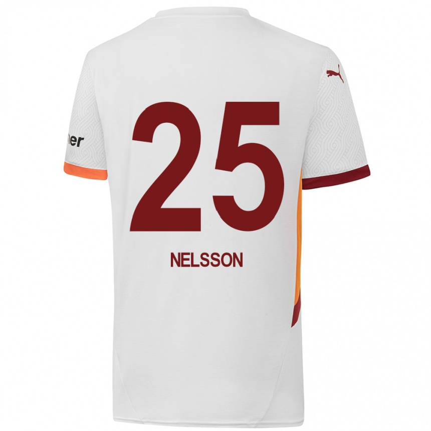 Niño Fútbol Camiseta Victor Nelsson #25 Blanco Amarillo Rojo 2ª Equipación 2024/25