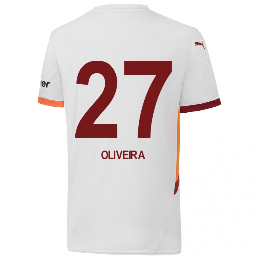 Niño Fútbol Camiseta Sérgio Oliveira #27 Blanco Amarillo Rojo 2ª Equipación 2024/25