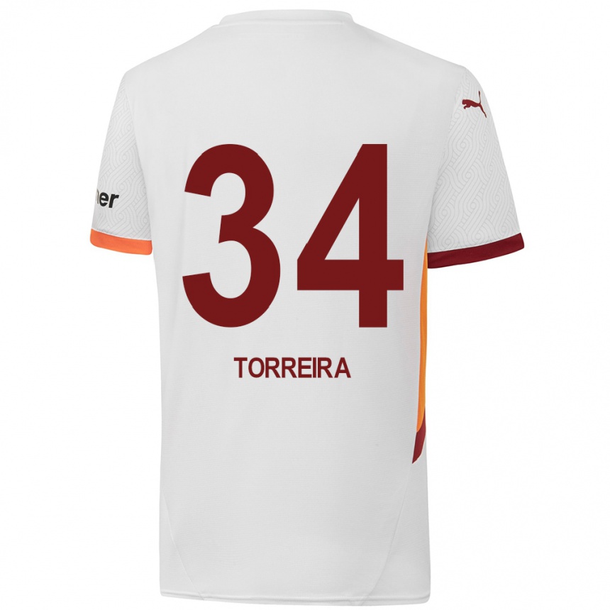 Niño Fútbol Camiseta Lucas Torreira #34 Blanco Amarillo Rojo 2ª Equipación 2024/25