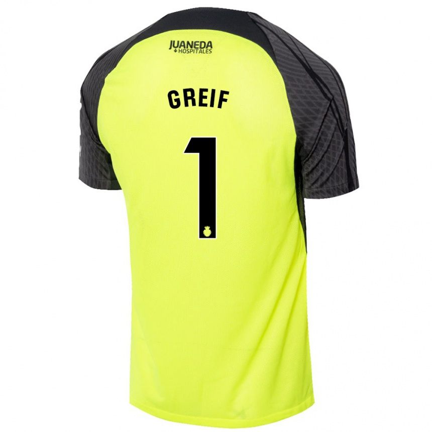 Niño Fútbol Camiseta Dominik Greif #1 Verde Fluorescente Negro 2ª Equipación 2024/25