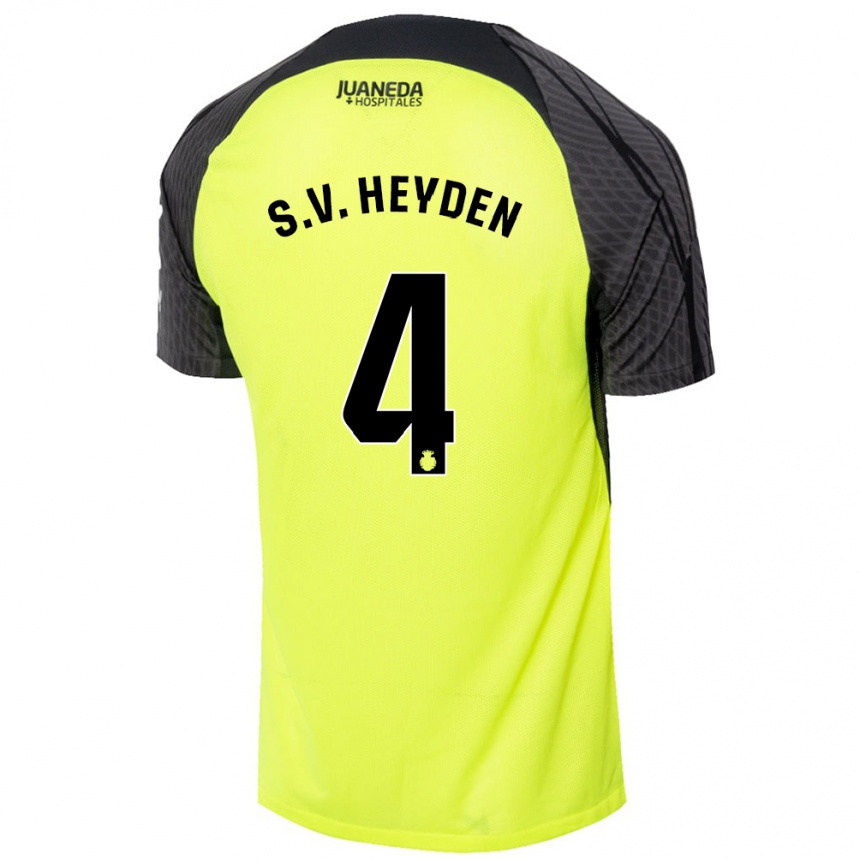 Niño Fútbol Camiseta Siebe Van Der Heyden #4 Verde Fluorescente Negro 2ª Equipación 2024/25