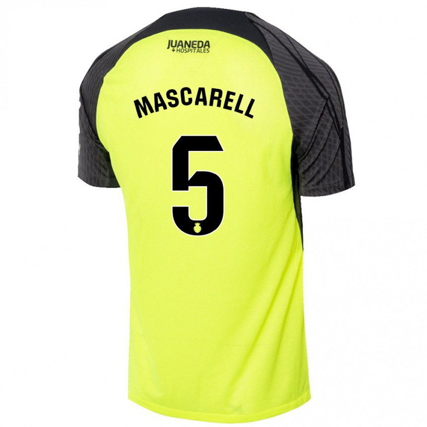 Niño Fútbol Camiseta Omar Mascarell #5 Verde Fluorescente Negro 2ª Equipación 2024/25