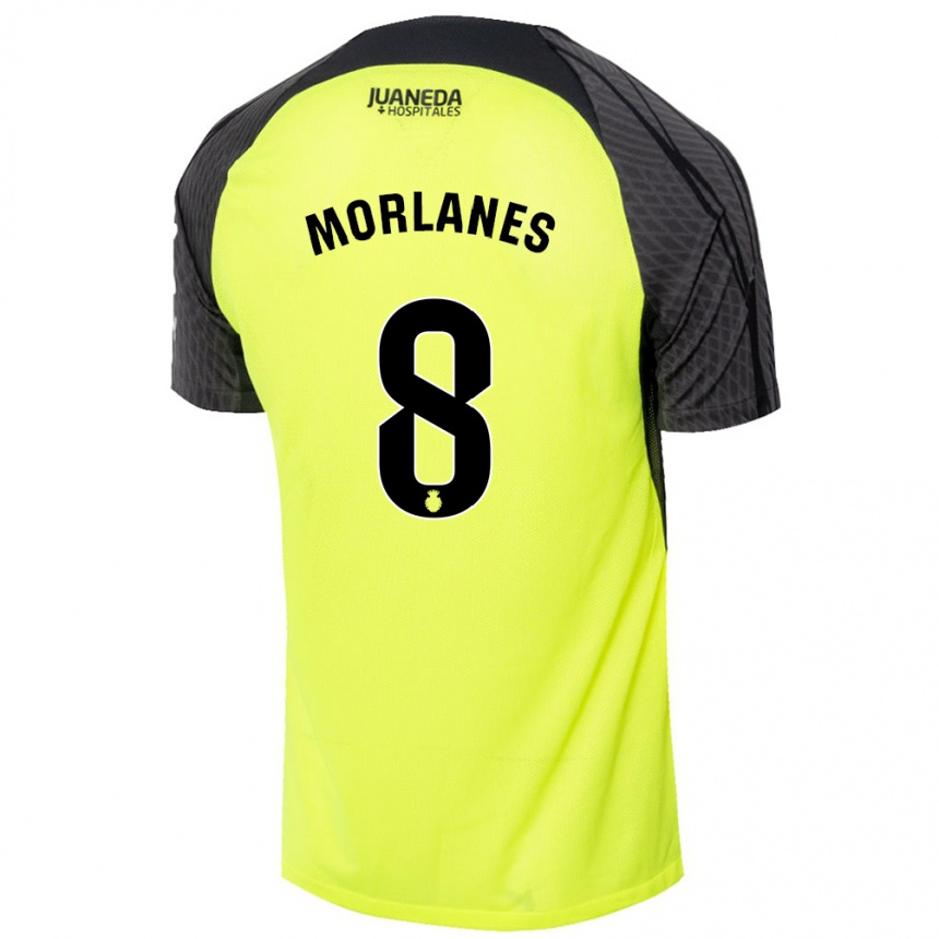 Niño Fútbol Camiseta Manu Morlanes #8 Verde Fluorescente Negro 2ª Equipación 2024/25