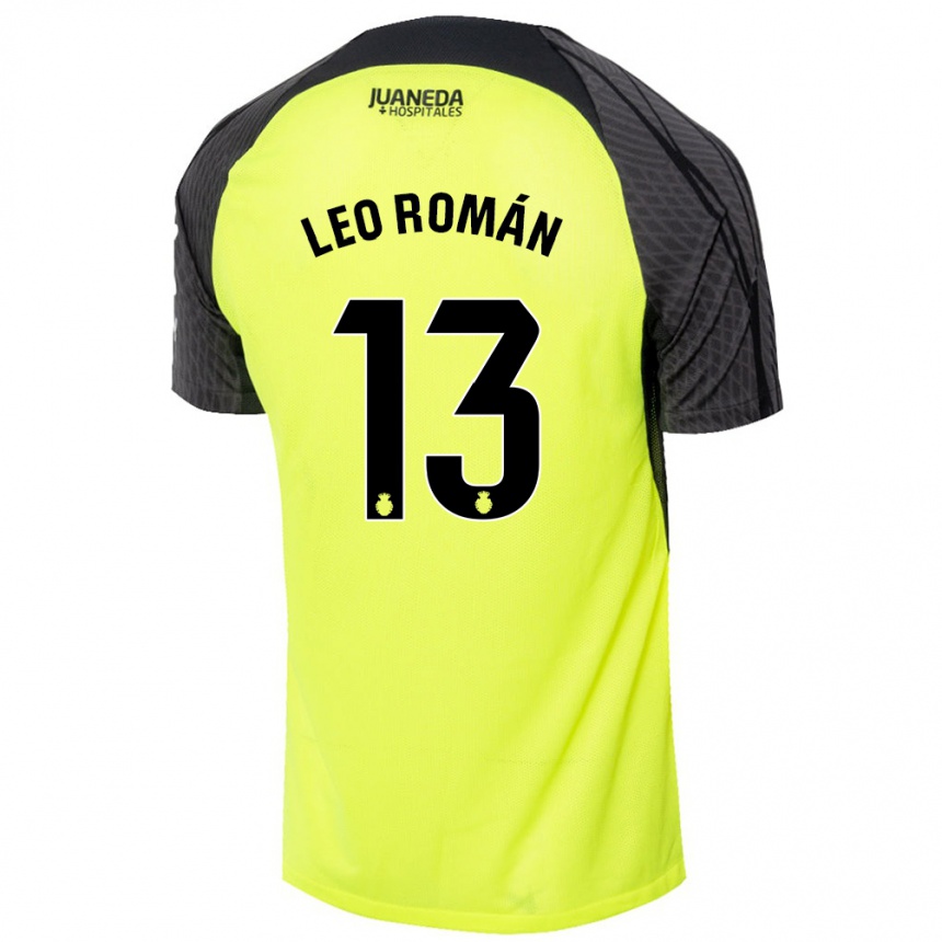 Niño Fútbol Camiseta Leo Román #13 Verde Fluorescente Negro 2ª Equipación 2024/25