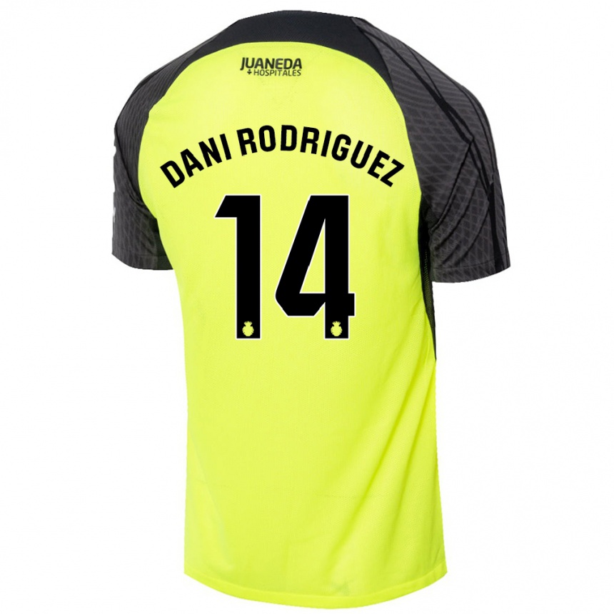 Niño Fútbol Camiseta Dani Rodríguez #14 Verde Fluorescente Negro 2ª Equipación 2024/25