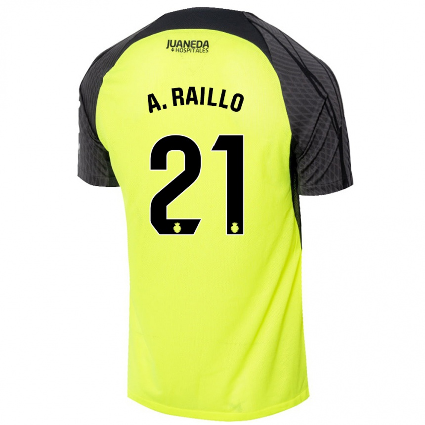 Niño Fútbol Camiseta Antonio Raíllo #21 Verde Fluorescente Negro 2ª Equipación 2024/25