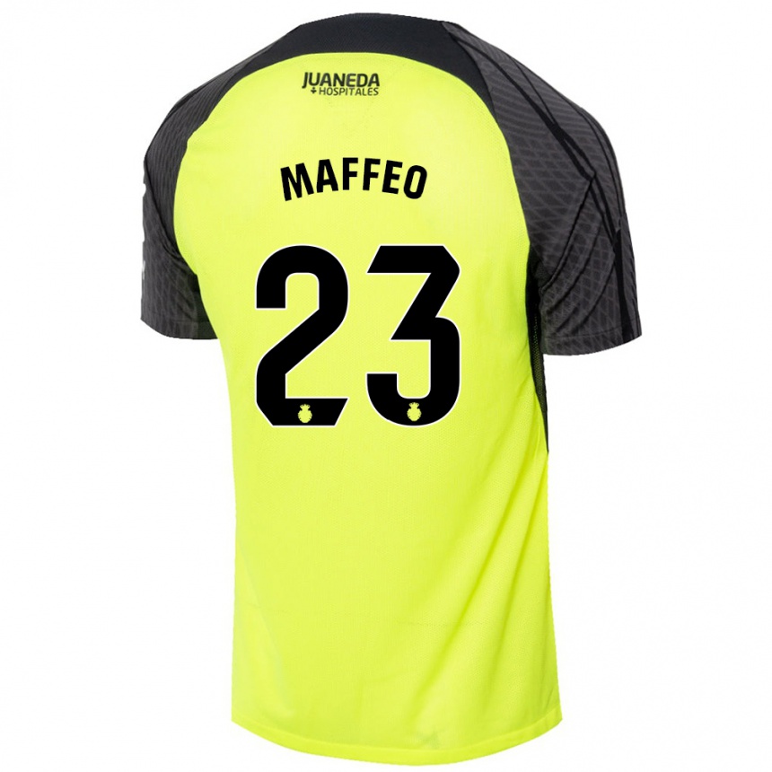 Niño Fútbol Camiseta Pablo Maffeo #23 Verde Fluorescente Negro 2ª Equipación 2024/25