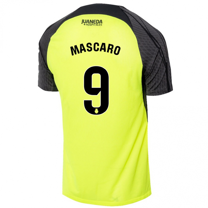 Niño Fútbol Camiseta Pau Mascaró #9 Verde Fluorescente Negro 2ª Equipación 2024/25