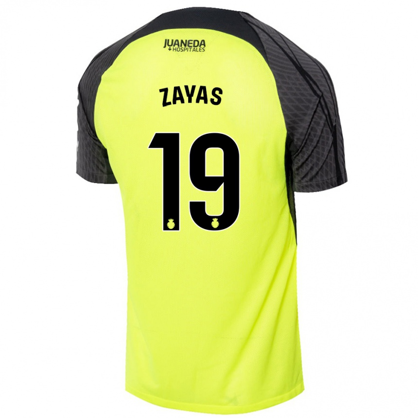 Niño Fútbol Camiseta Yosmel Zayas #19 Verde Fluorescente Negro 2ª Equipación 2024/25