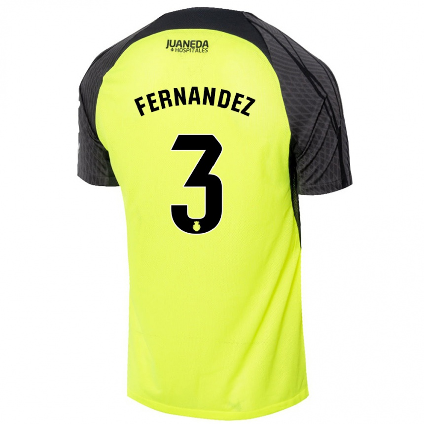 Niño Fútbol Camiseta Marcos Fernández #3 Verde Fluorescente Negro 2ª Equipación 2024/25