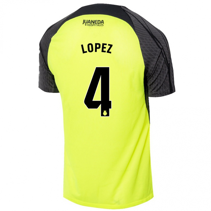 Niño Fútbol Camiseta David López #4 Verde Fluorescente Negro 2ª Equipación 2024/25