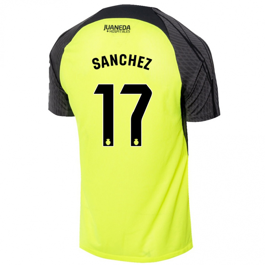 Niño Fútbol Camiseta Avelino Sánchez #17 Verde Fluorescente Negro 2ª Equipación 2024/25