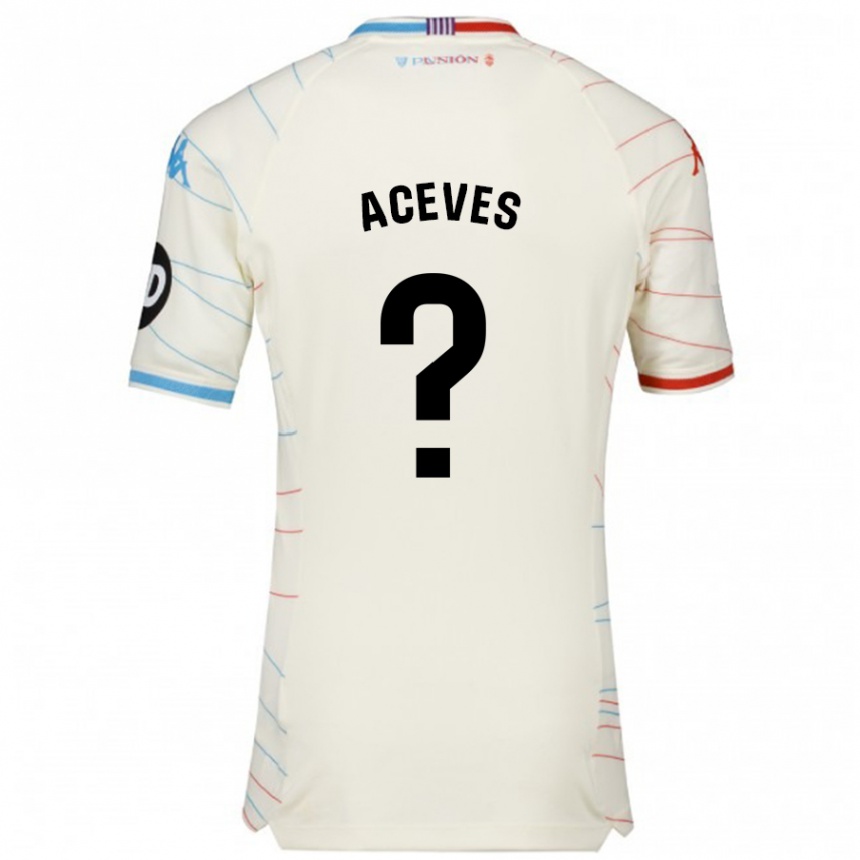 Niño Fútbol Camiseta Álvaro Aceves #0 Blanco Rojo Azul 2ª Equipación 2024/25