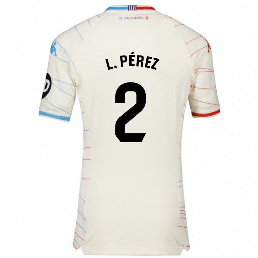 Niño Fútbol Camiseta Luis Pérez #2 Blanco Rojo Azul 2ª Equipación 2024/25