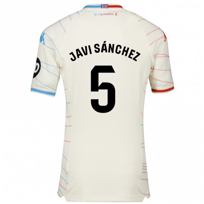 Niño Fútbol Camiseta Javi Sánchez #5 Blanco Rojo Azul 2ª Equipación 2024/25