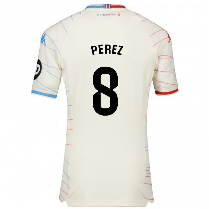 Niño Fútbol Camiseta Kike Pérez #8 Blanco Rojo Azul 2ª Equipación 2024/25