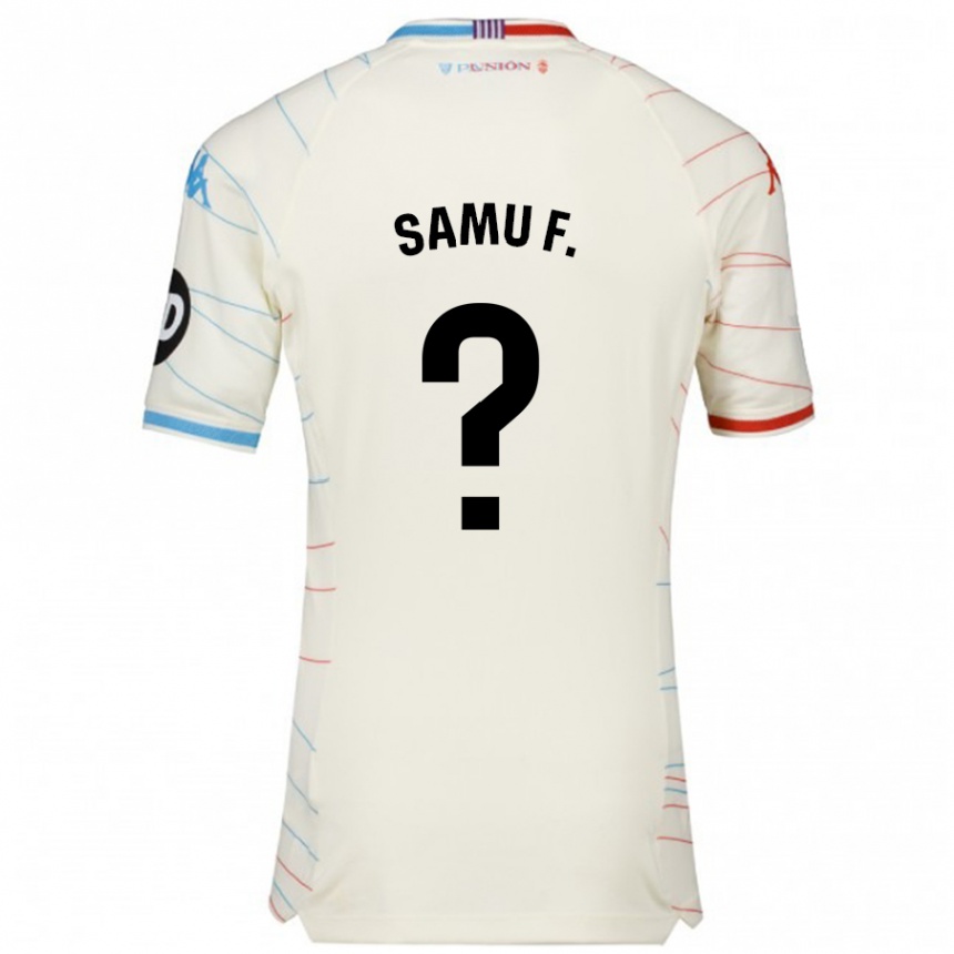 Niño Fútbol Camiseta Samu Fernández #0 Blanco Rojo Azul 2ª Equipación 2024/25