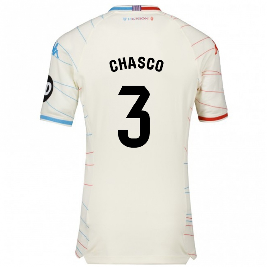 Niño Fútbol Camiseta Raúl Chasco #3 Blanco Rojo Azul 2ª Equipación 2024/25