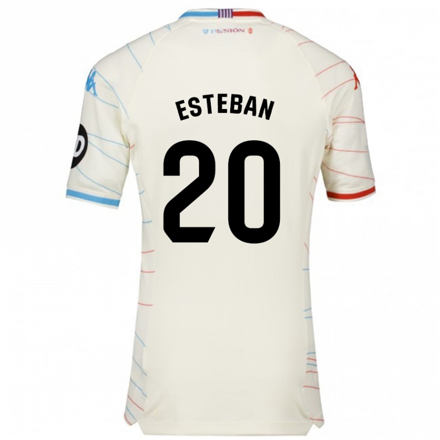 Niño Fútbol Camiseta Sergio Esteban #20 Blanco Rojo Azul 2ª Equipación 2024/25