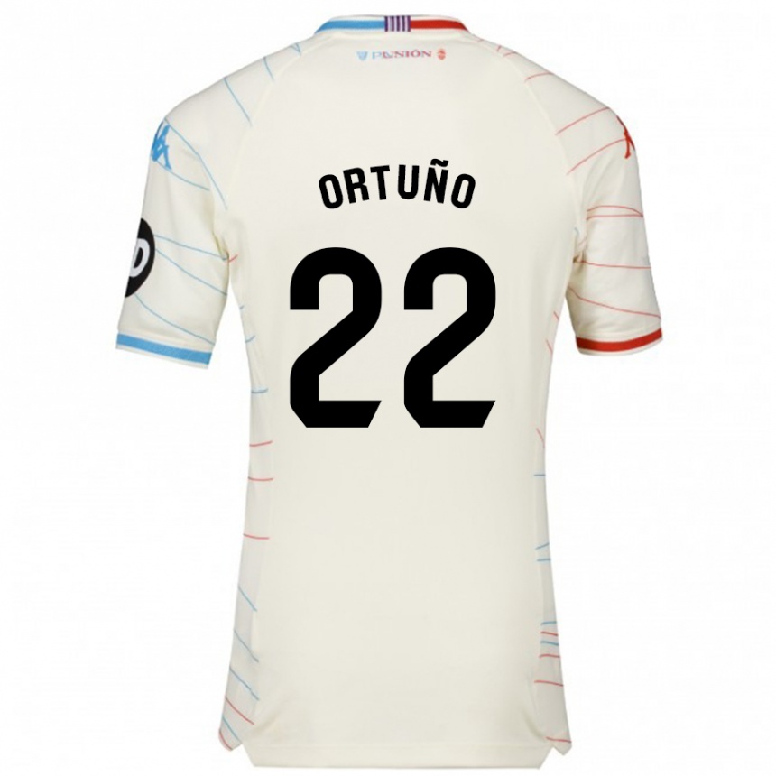 Niño Fútbol Camiseta Fran Ortuño #22 Blanco Rojo Azul 2ª Equipación 2024/25