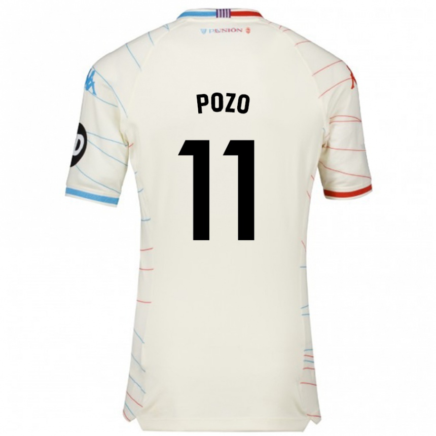 Niño Fútbol Camiseta Manuel Pozo #11 Blanco Rojo Azul 2ª Equipación 2024/25