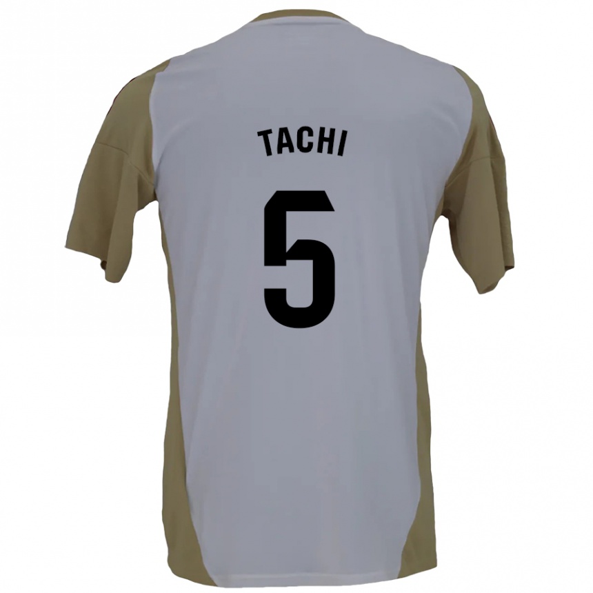 Niño Fútbol Camiseta Tachi #5 Marrón Blanco 2ª Equipación 2024/25