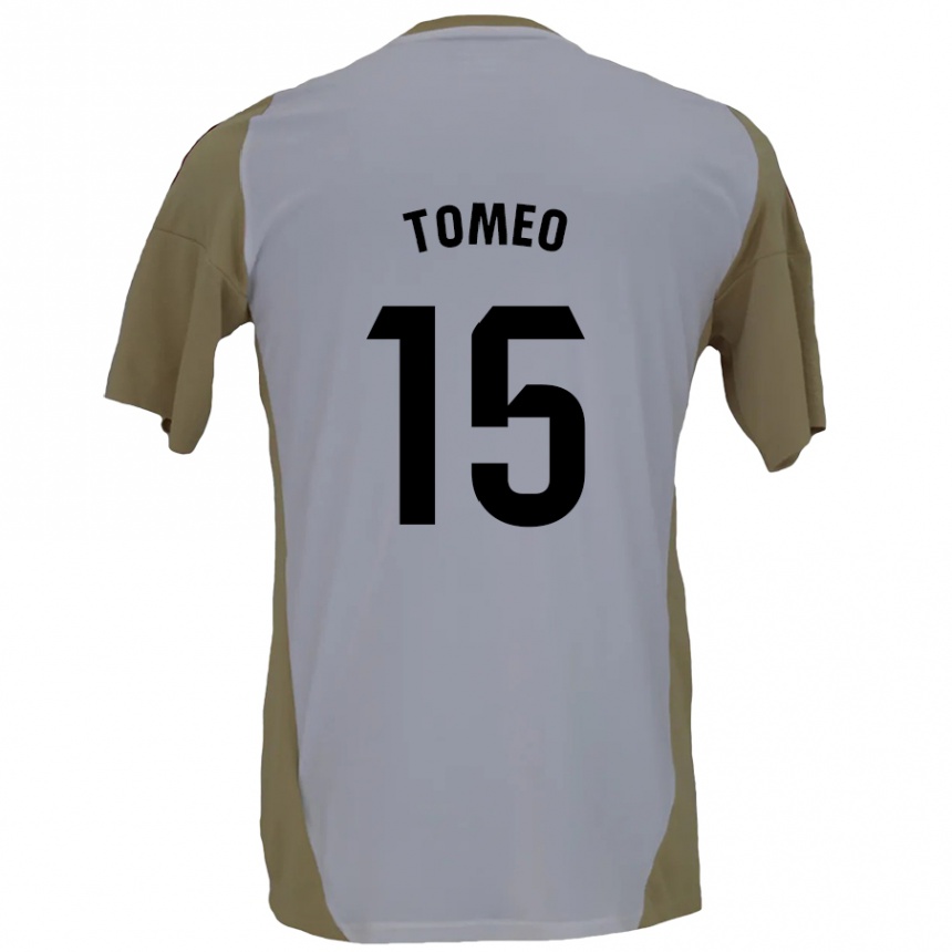 Niño Fútbol Camiseta Pablo Tomeo #15 Marrón Blanco 2ª Equipación 2024/25