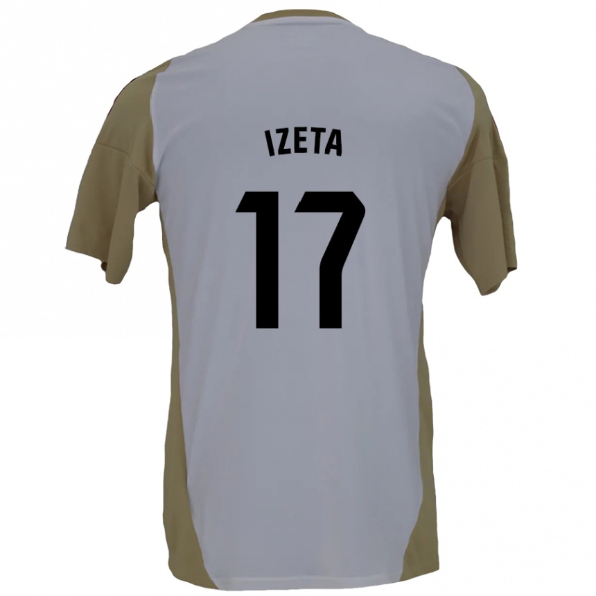 Niño Fútbol Camiseta Urko Izeta #17 Marrón Blanco 2ª Equipación 2024/25