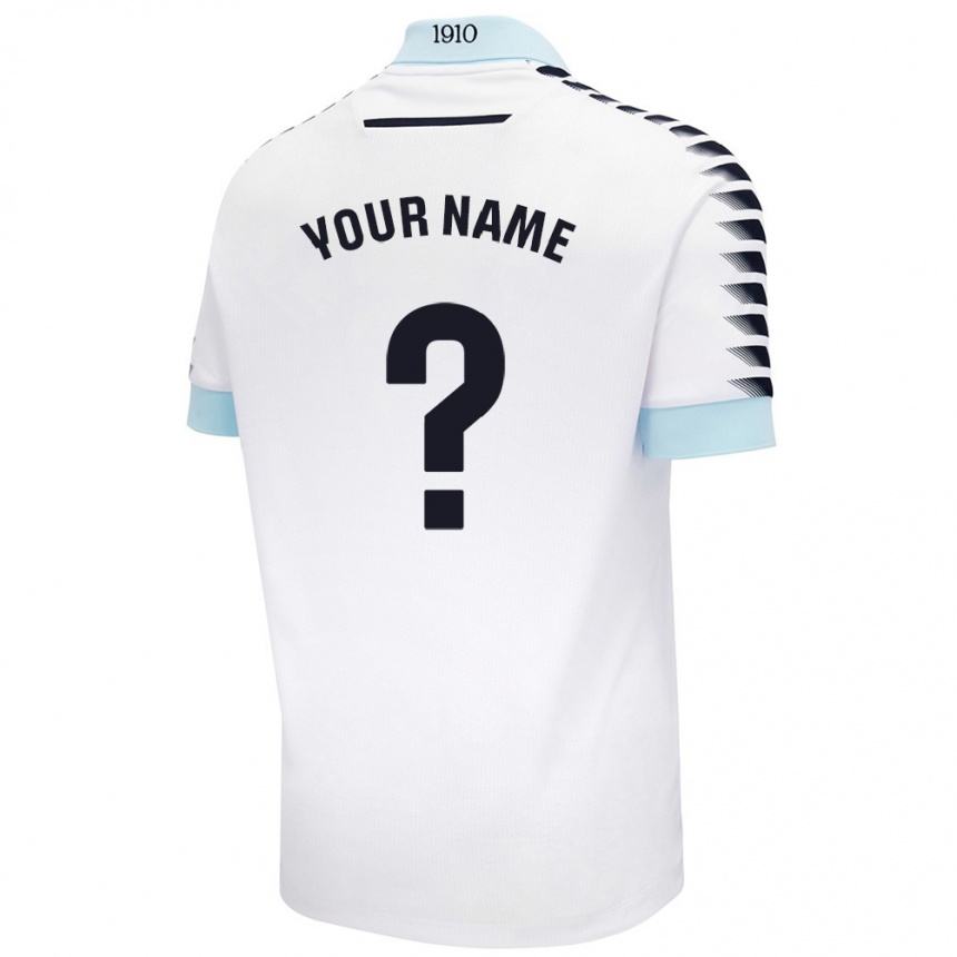 Niño Fútbol Camiseta Su Nombre #0 Blanco Azul 2ª Equipación 2024/25