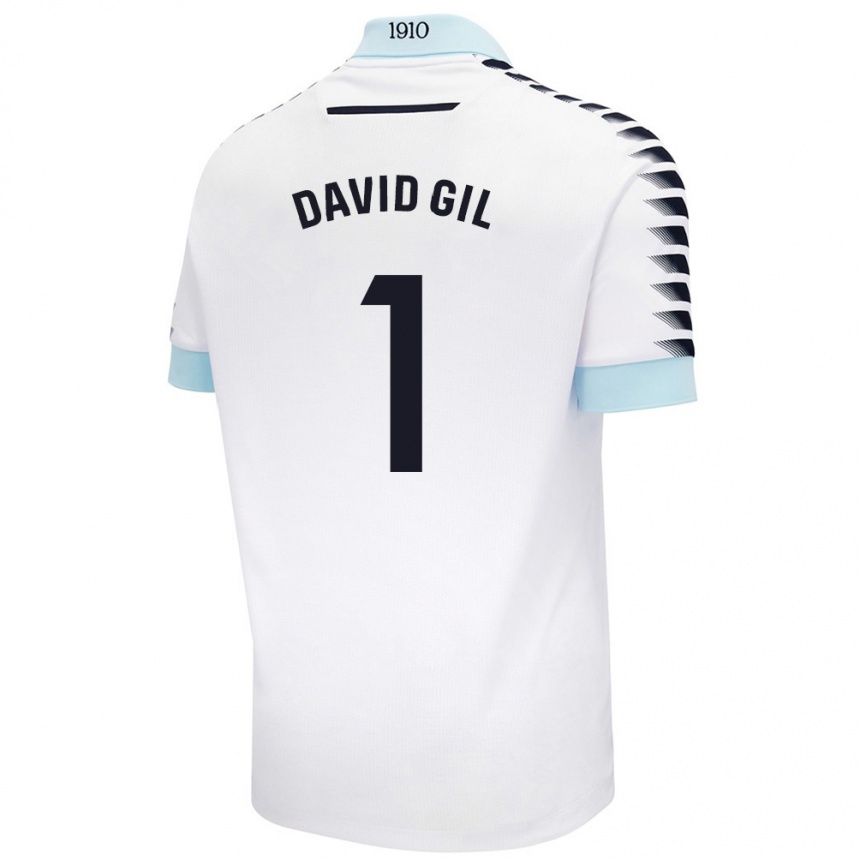 Niño Fútbol Camiseta David Gil #1 Blanco Azul 2ª Equipación 2024/25