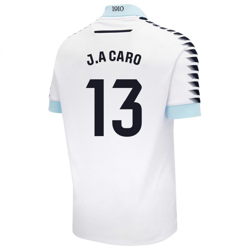 Niño Fútbol Camiseta José Antonio Caro #13 Blanco Azul 2ª Equipación 2024/25