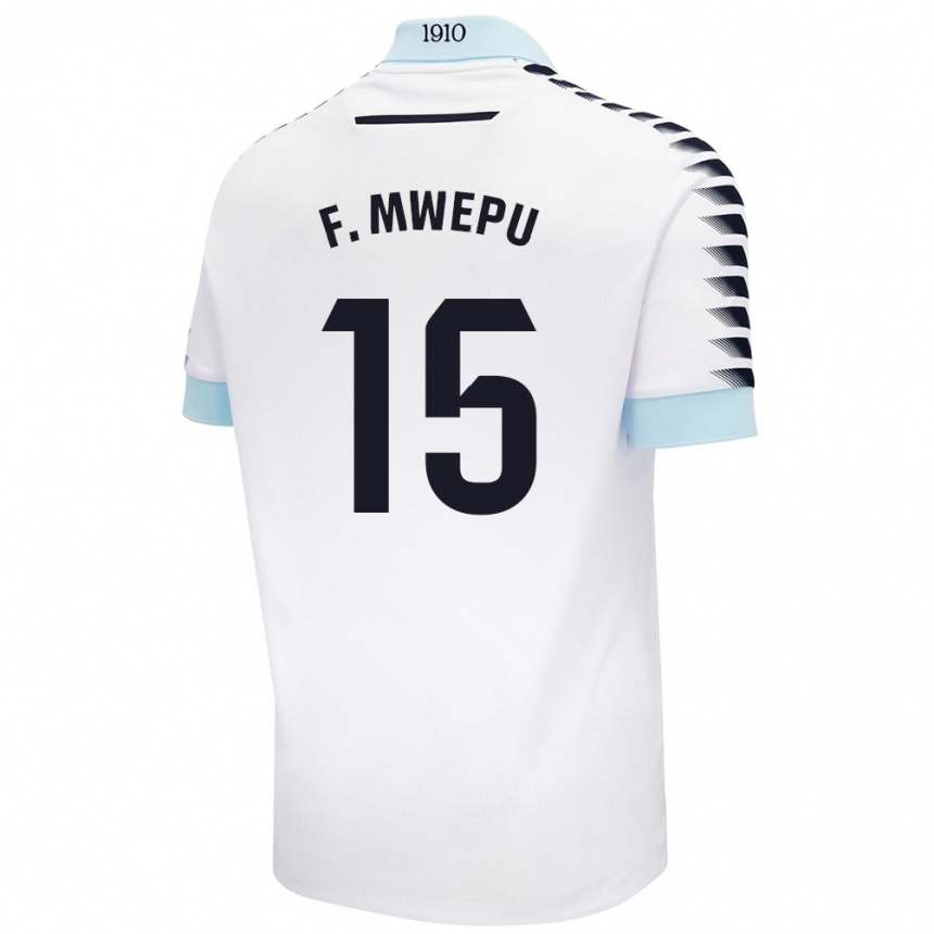 Niño Fútbol Camiseta Francisco Mwepu #15 Blanco Azul 2ª Equipación 2024/25